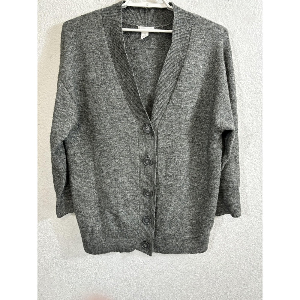 H&M Cardigan Sweater Womens Medium Gray Button Front Oversized Grandpa Knit